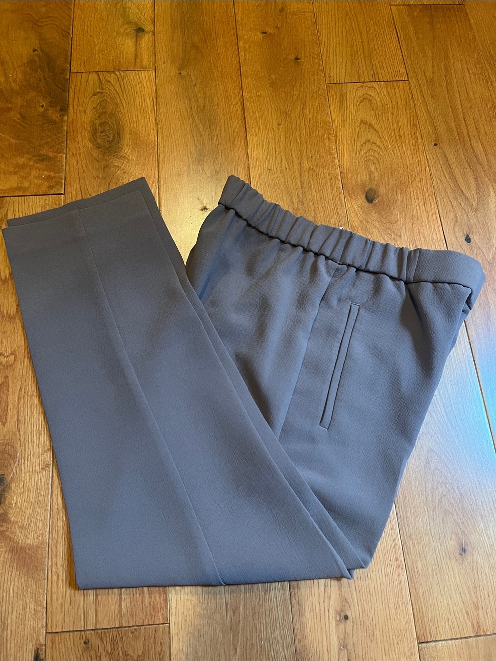 Aritzia Darontal Crepette Elastic-Waist Trousers in Taupe